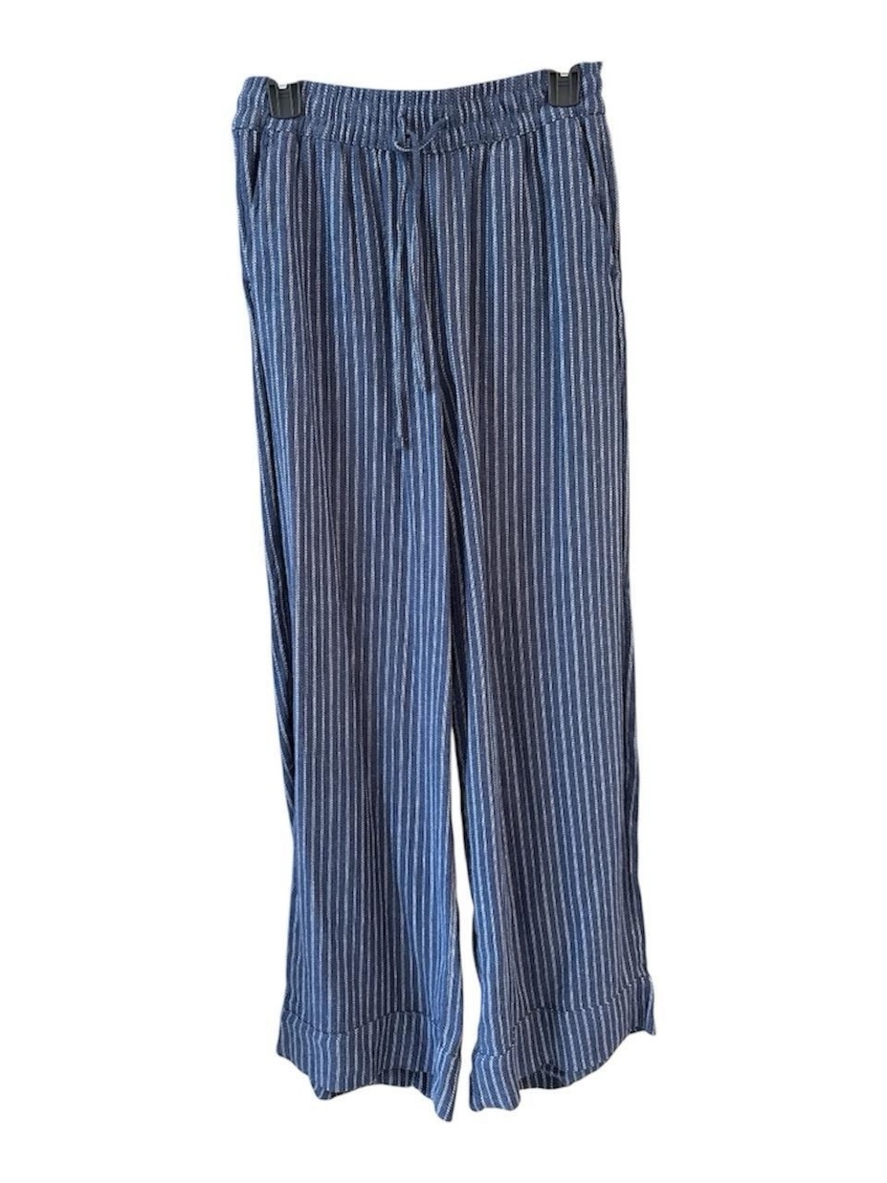 Time & Tru Blue Striped Wide-Leg Drawstring Pants